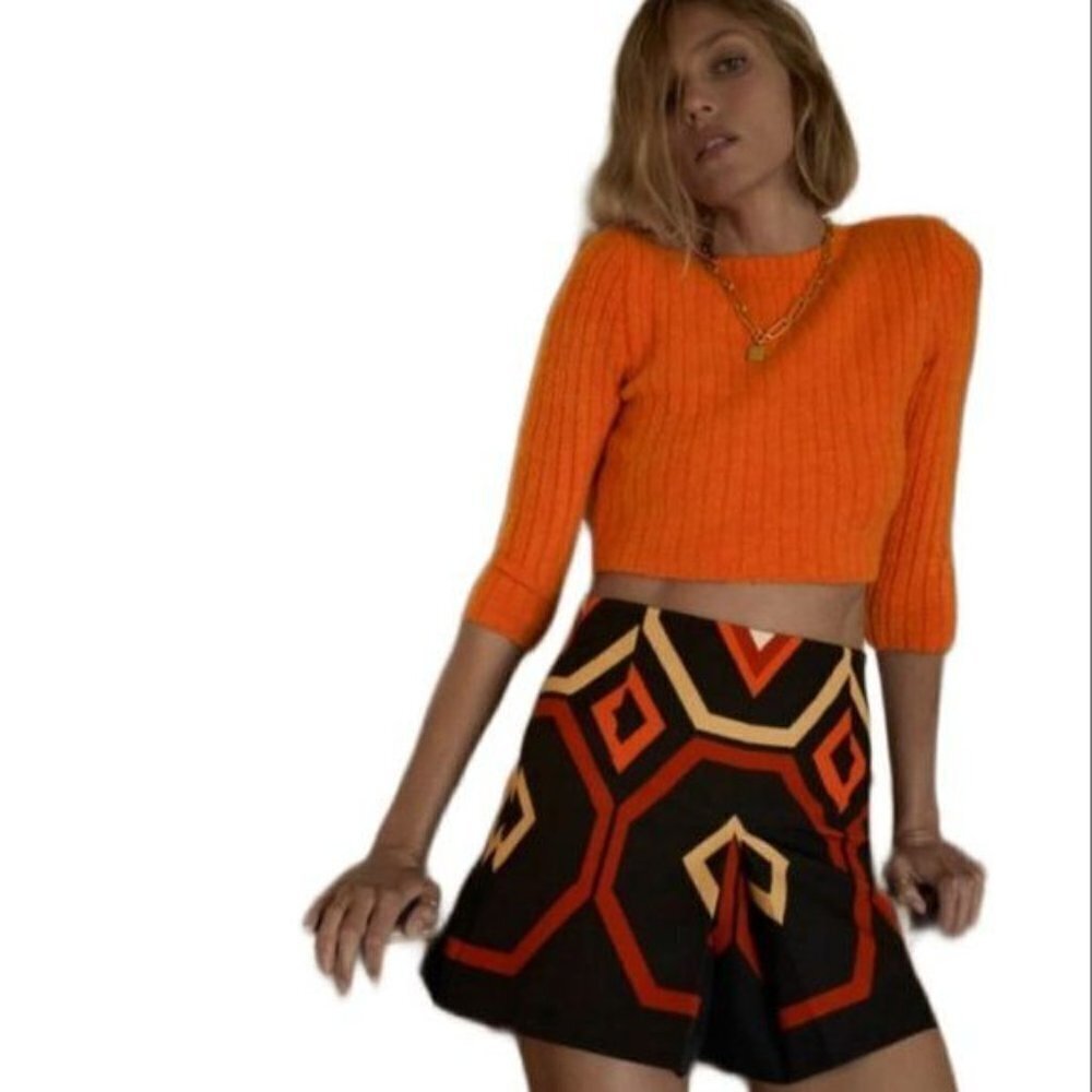 ZARA PRINTED SHORTS ORANGE | 2392/066 SIZE XS